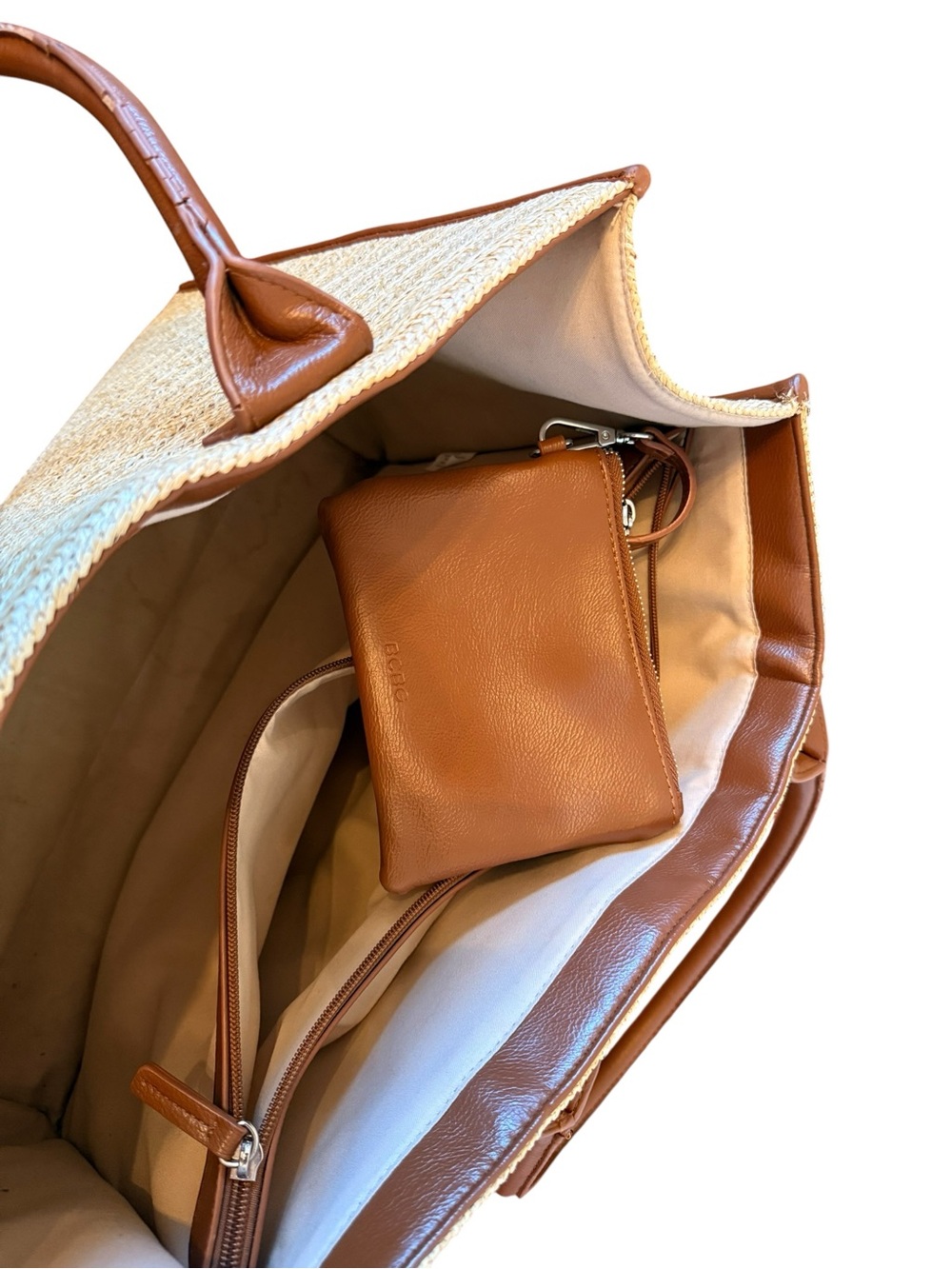 BCBG Two-Tone Straw Tote with Brown Leather Accents and room for laptop - Picture 7 of 7